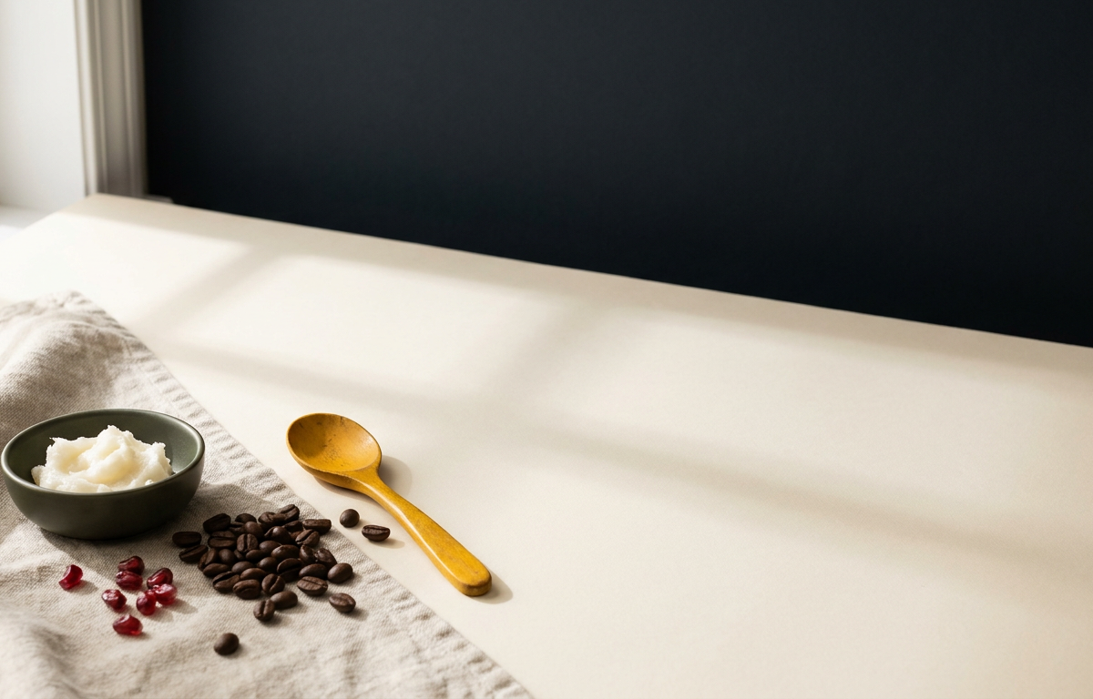 Dettaglio di olio di cocco e chicchi di caffè ingredienti chiave di Cappuccino MCT