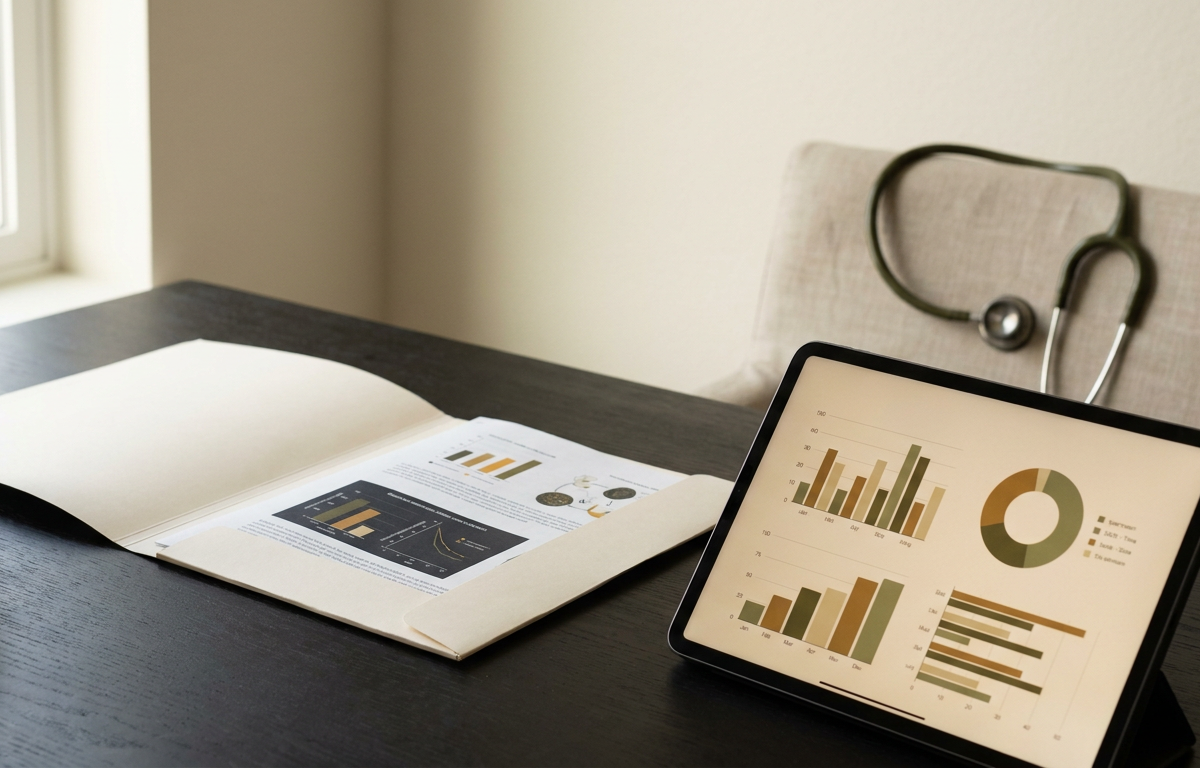 Dettaglio di un tablet su cui sono visualizzati grafici di studi clinici sulla mobilità articolare