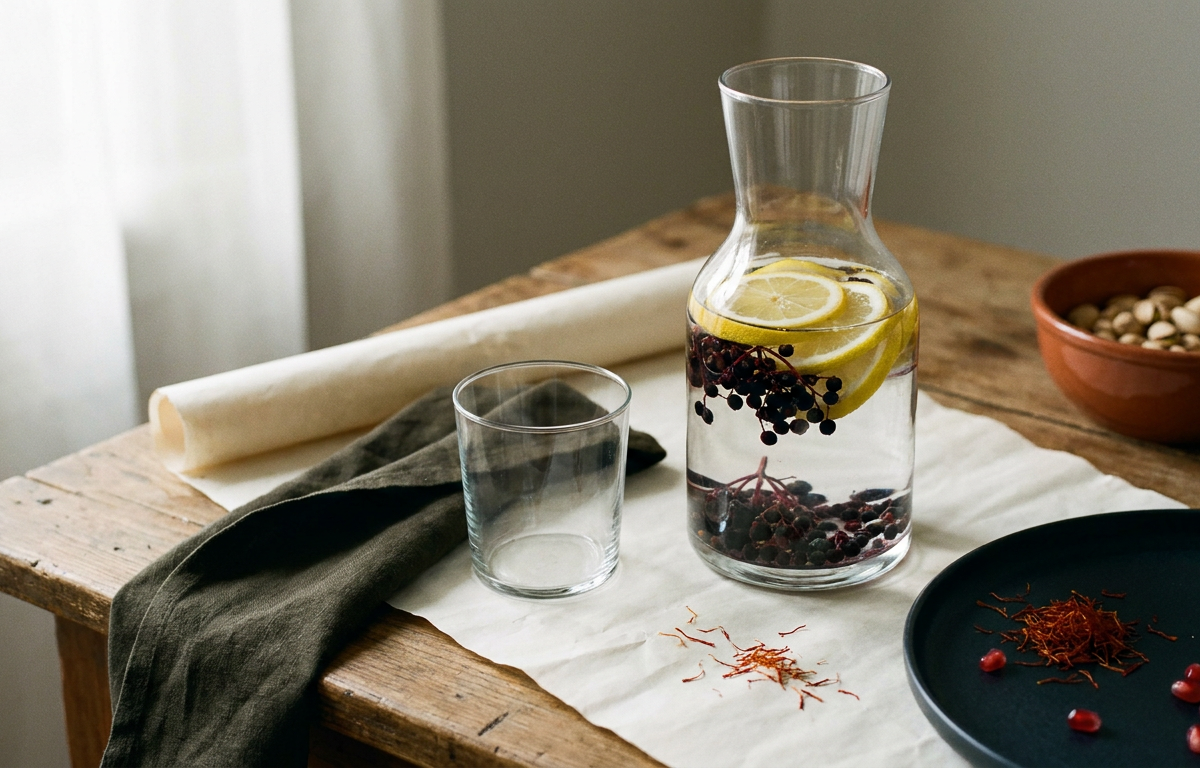 Acqua detox con frutti di bosco e integratore per il benessere 2026