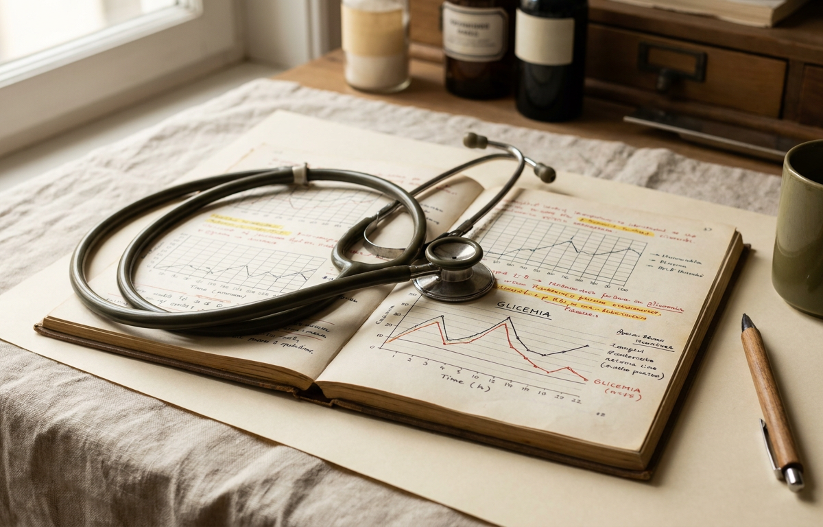 Libro di medicina aperto e stetoscopio accanto a ingredienti naturali per simboleggiare l'evidenza scientifica