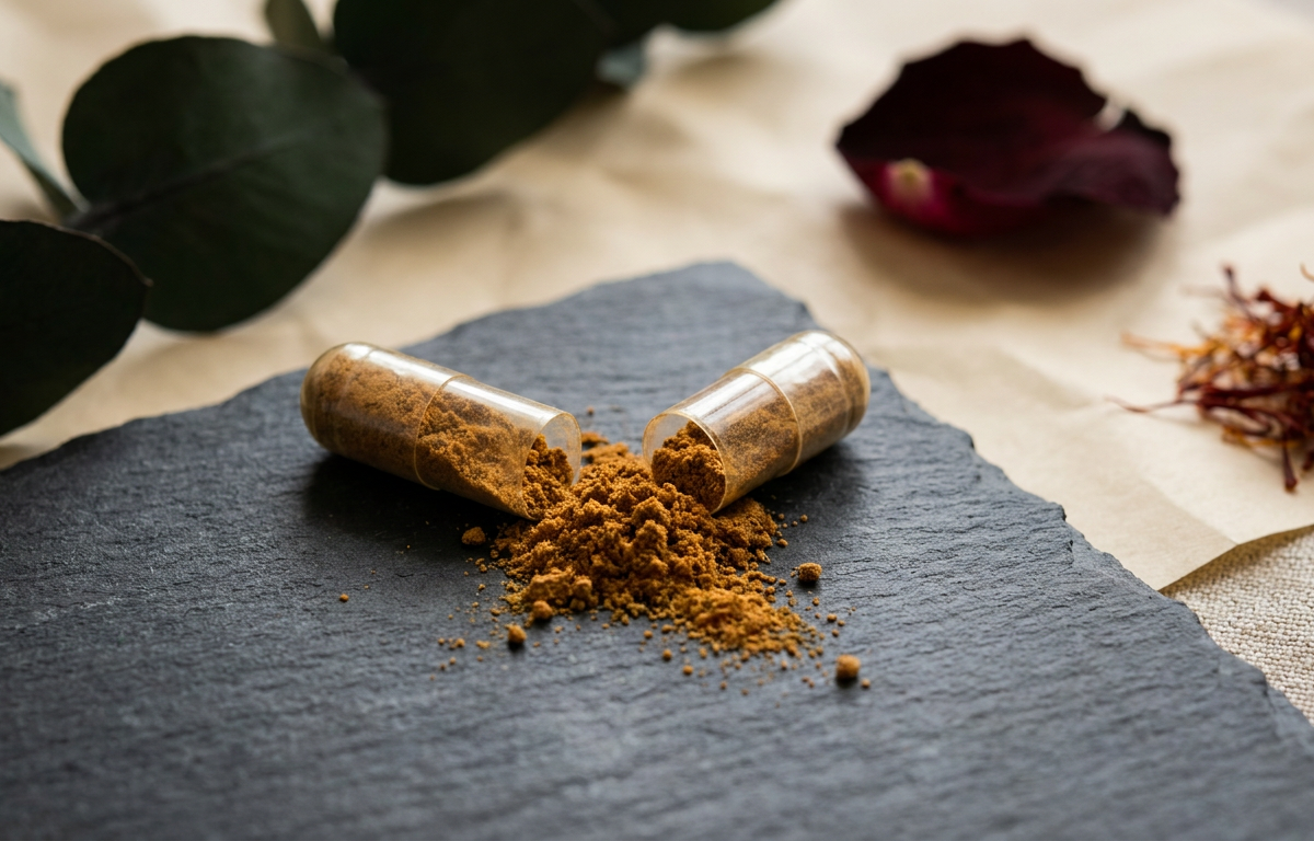 Primo piano di capsule di integratore cromo e ginnema per metabolismo zuccheri 2026