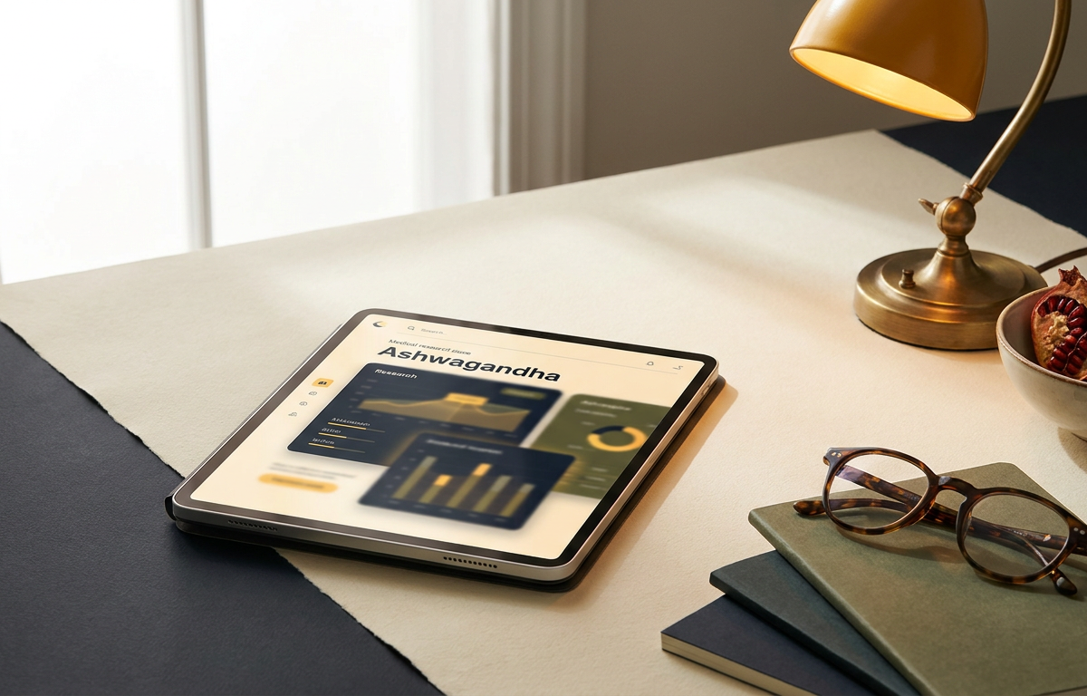 Schermo di un tablet che mostra grafici di analisi ormonale e pubblicazioni scientifiche su PubMed