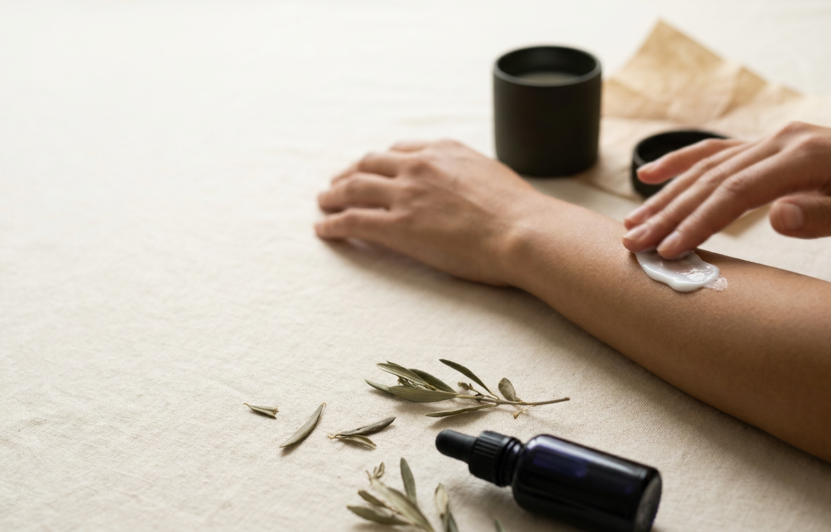 Applicazione della crema sul décolleté con movimenti circolari per stimolare il microcircolo 2026