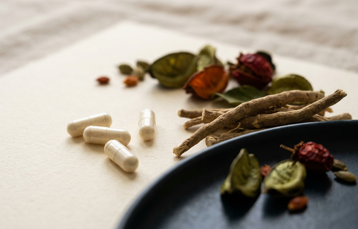 Capsule di Bulk Extreme su un piatto di ceramica con foglie di ashwagandha 2026