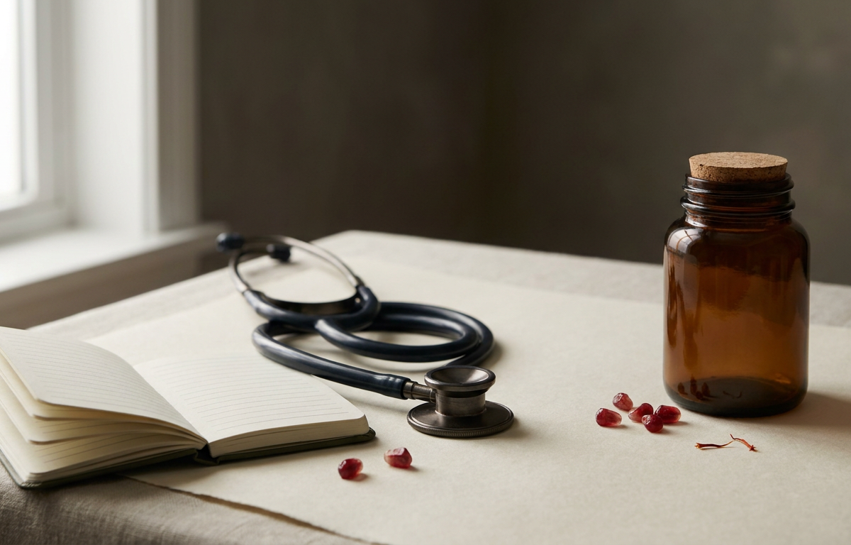 Simbolo di avvertenze mediche e consulto specialistico per integratori ormonali 2026
