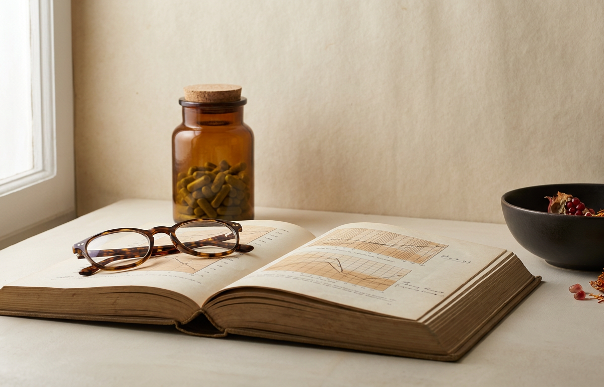 Libro di biochimica aperto su schemi metabolici e l'integratore NuviaLab 2026