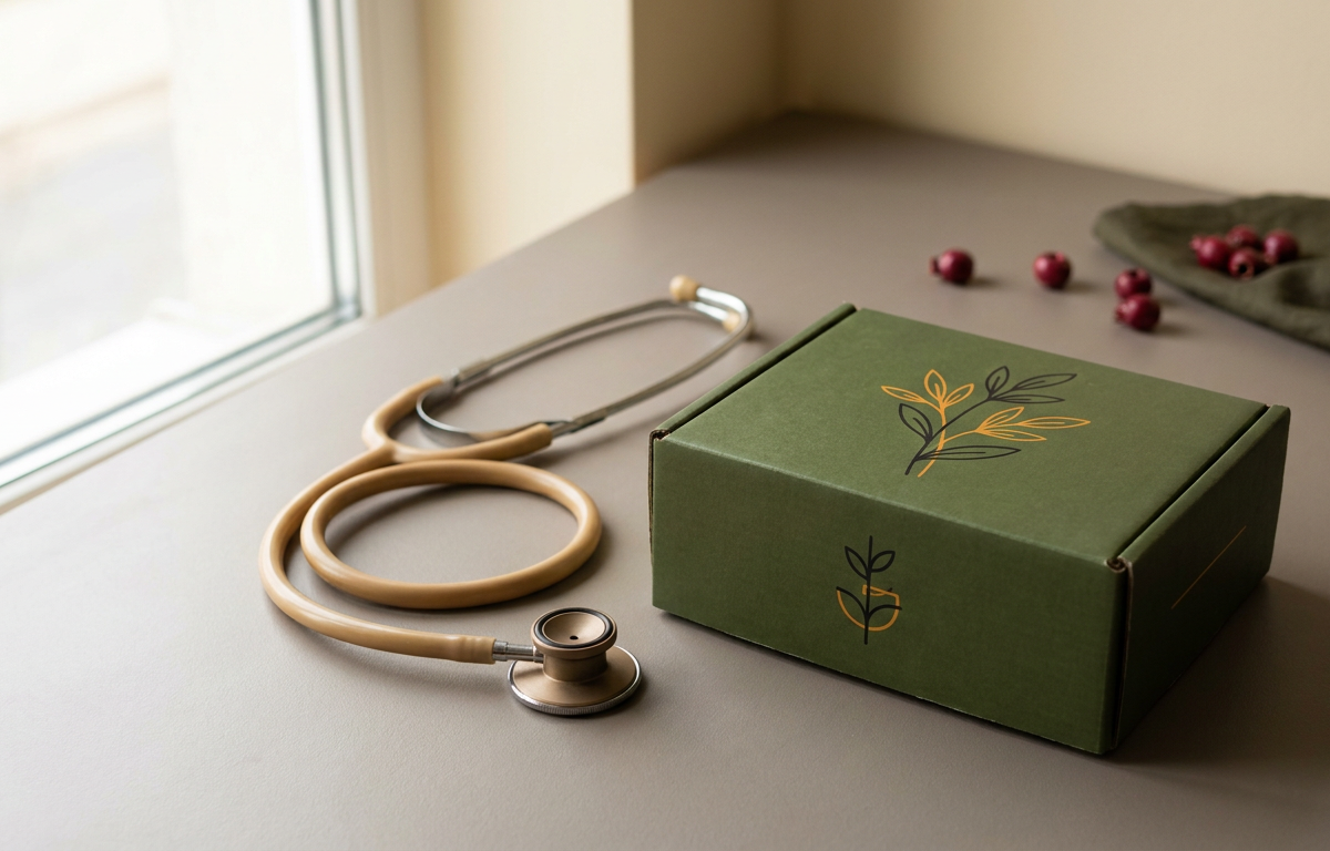 Stetoscopio accanto a una scatola di integratori per evidenziare la prudenza medica 2026