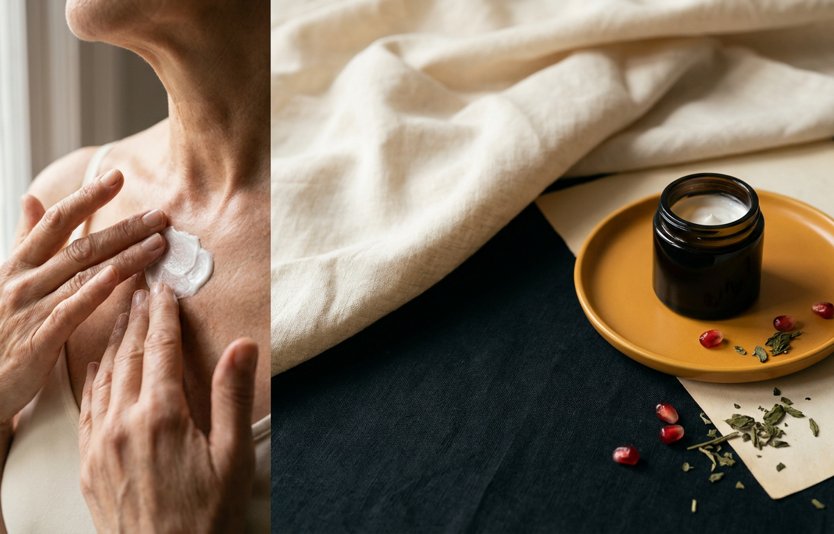 Massaggio del décolleté con crema idratante per la tonicità del seno 2026