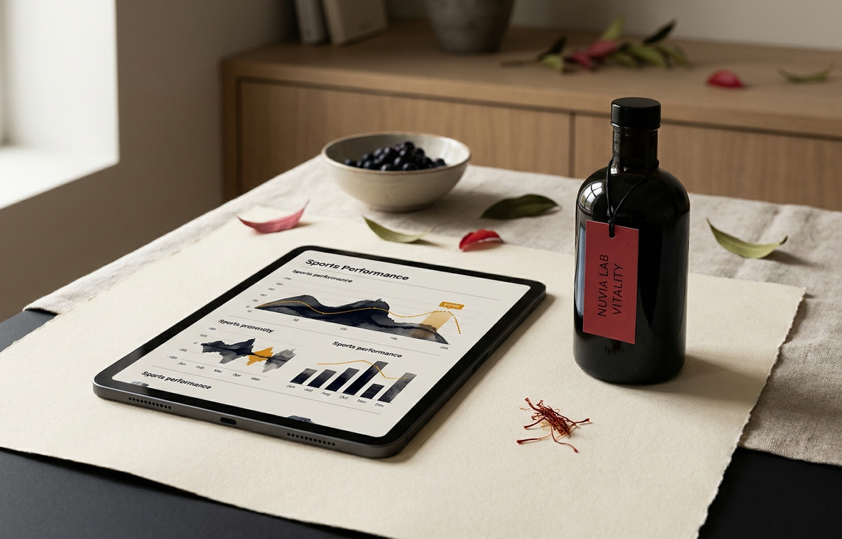 Pianificazione di una dieta e allenamento su un tablet accanto a un bicchiere d'acqua e integratore