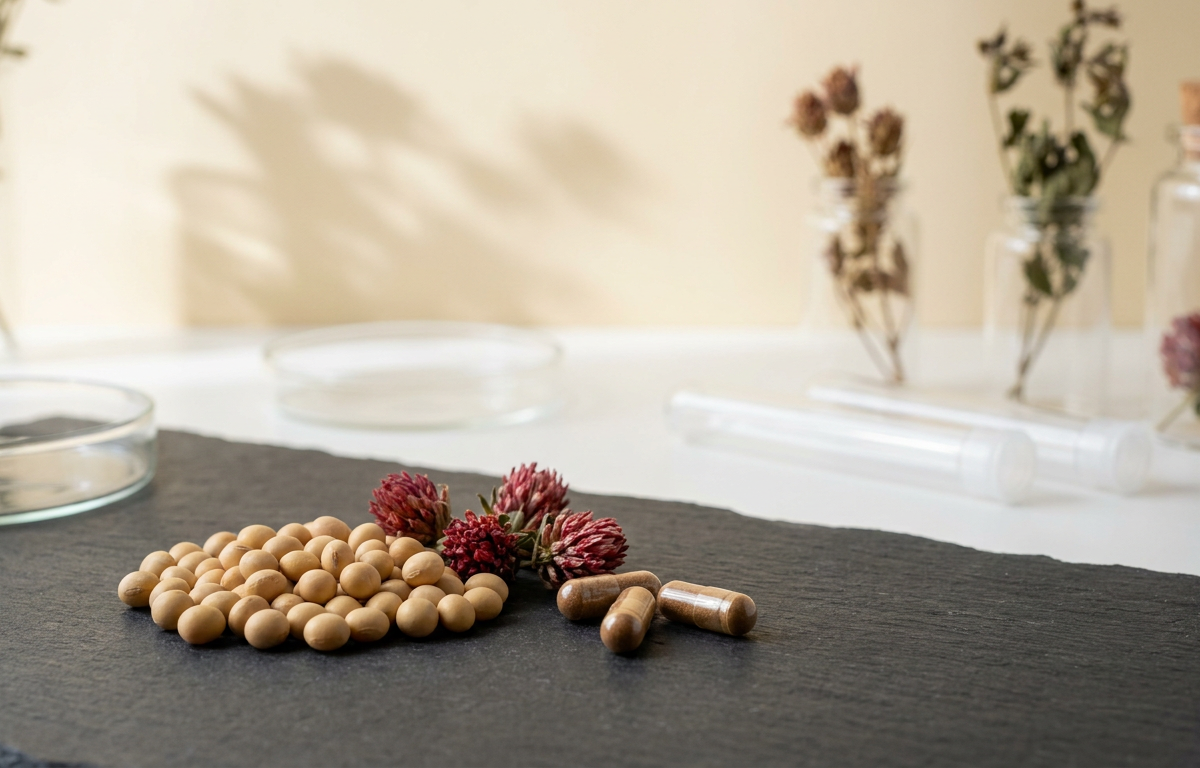 Confronto tra capsule di integratore e fitoestrogeni naturali di soia in grani