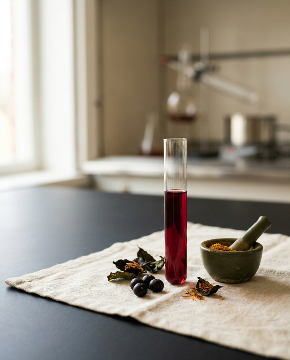 Ricercatore in laboratorio che analizza le proprietà antiossidanti degli estratti vegetali di acai